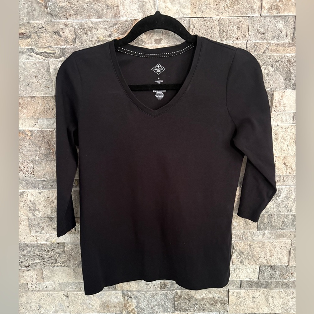 St. John's‎ Bay Black Long Sleeve V-Neck Top size S